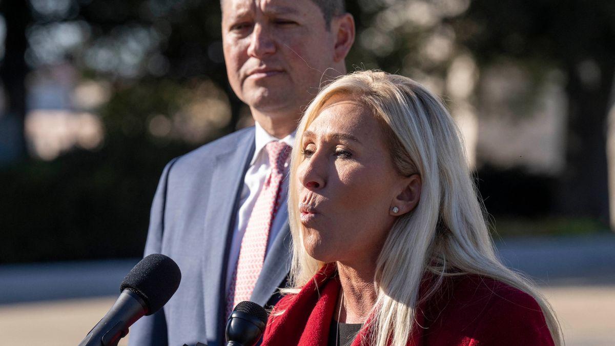 Photo of Rep. Tony Gonzales and former Rep. Marjorie Taylor Greene