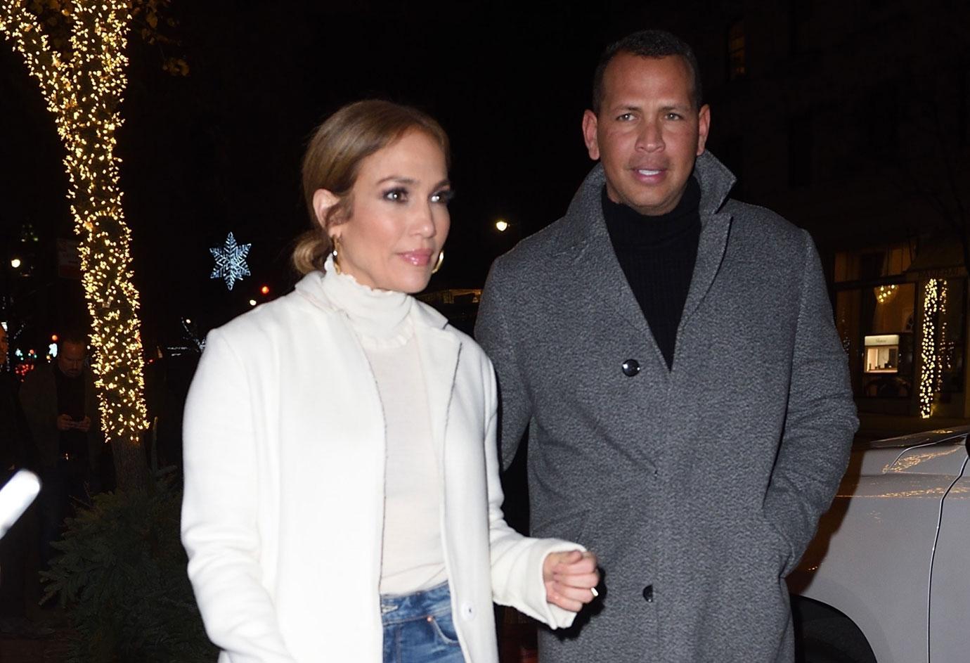 Jennifer Lopez and Alex Rodriguez leaving dinner at Nellos Restaurant