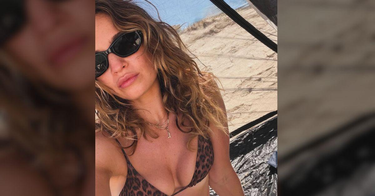 Image of Lily James included a sizzling selfie while sporting a tiny cheetah print bikini. 