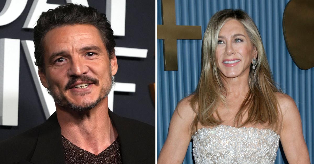 Photo of Pedro Pascal; picture of Jennifer Aniston.