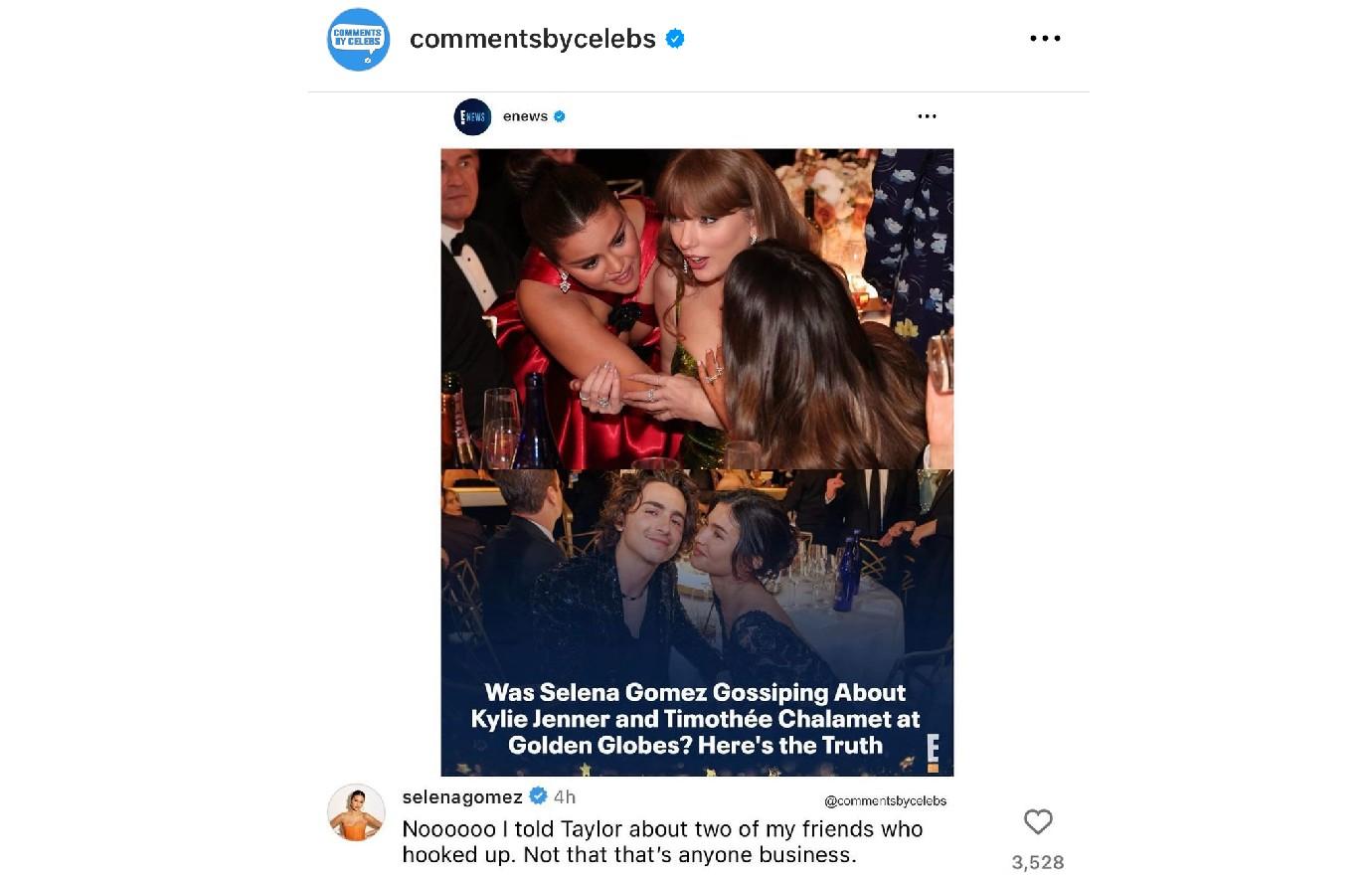 selena gomez reveals secrets taylor swift  golden globes ig post