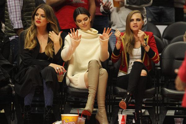 Khloe Kardashian, Cara Delevingne and Kendall Jenner at the Clippers game