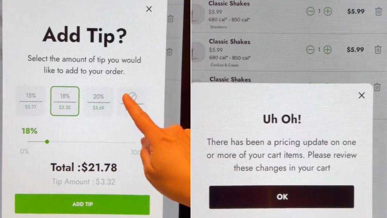 Image of B.D. Powell shared a video showing an apparent 50 cents rise in each price increase on the Shake Shack kiosk after he selected the no-tip option.