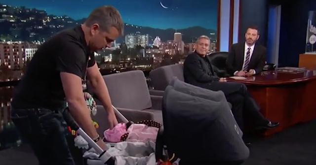 Matt damon crashes jimmy kimmel live with geoge clooney twins hero