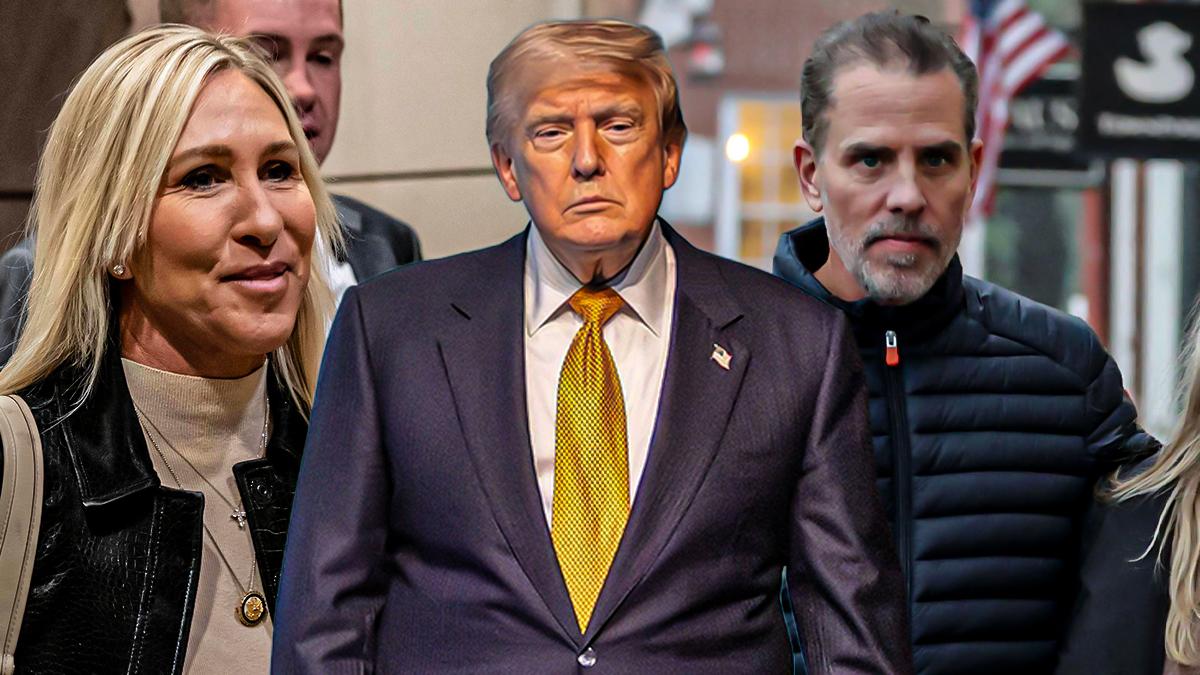 Composite photo of Marjorie Taylor Greene, Donald Trump, Hunter Biden.