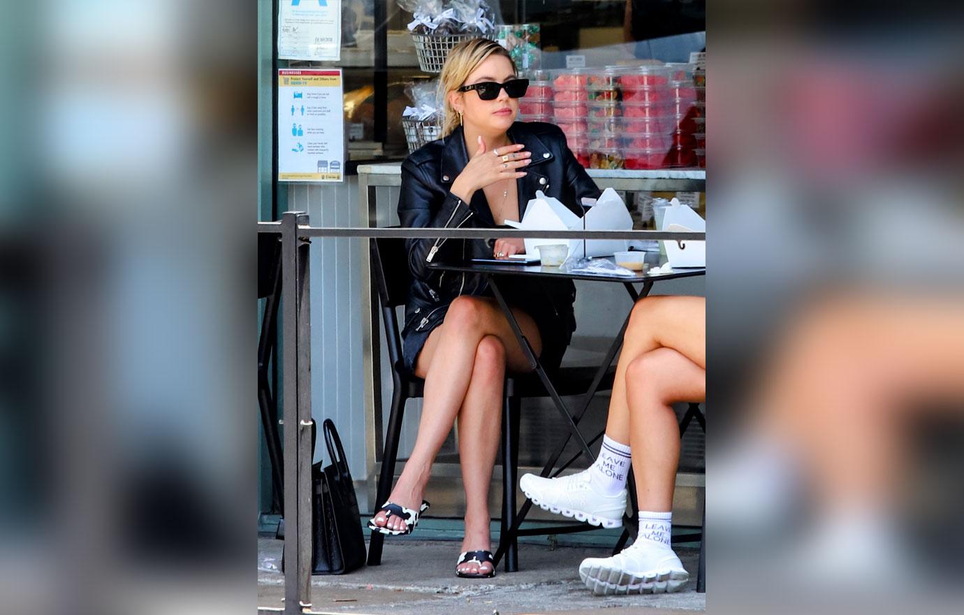 ashley benson goes to lunch in biker jacket