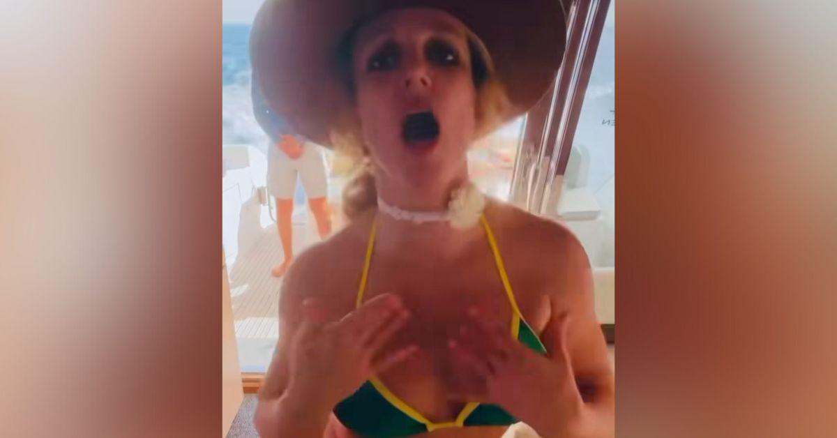 bikini clad britney spears touches herself dance boat