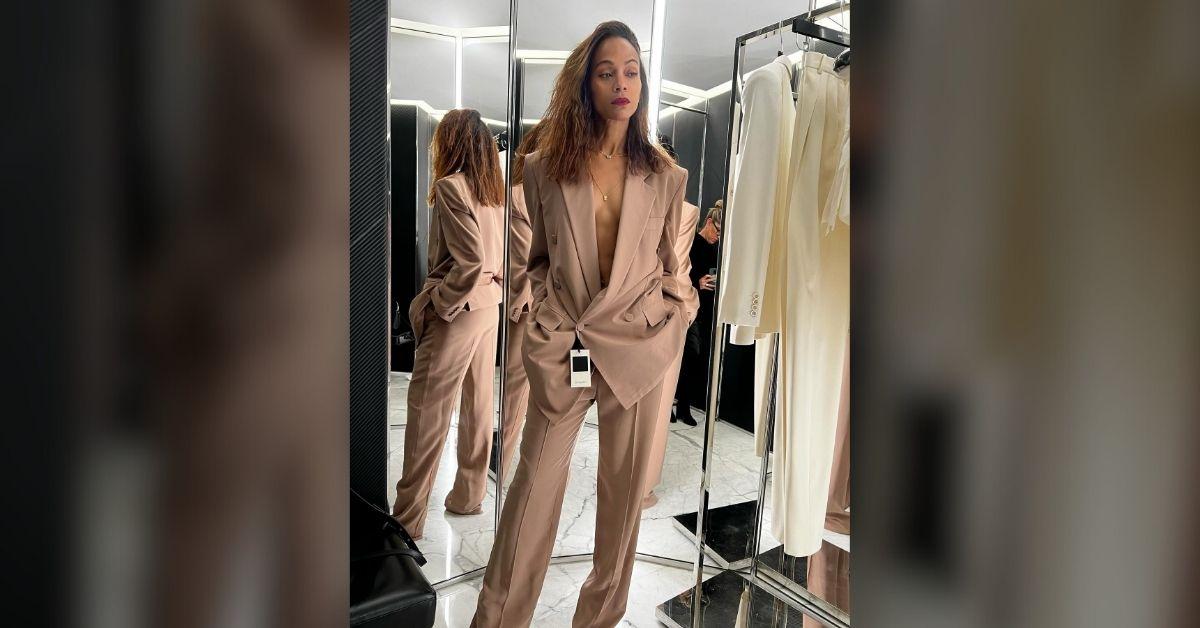 Photo of Zoe Saldaña looked stunning in a menswear inspired suit.