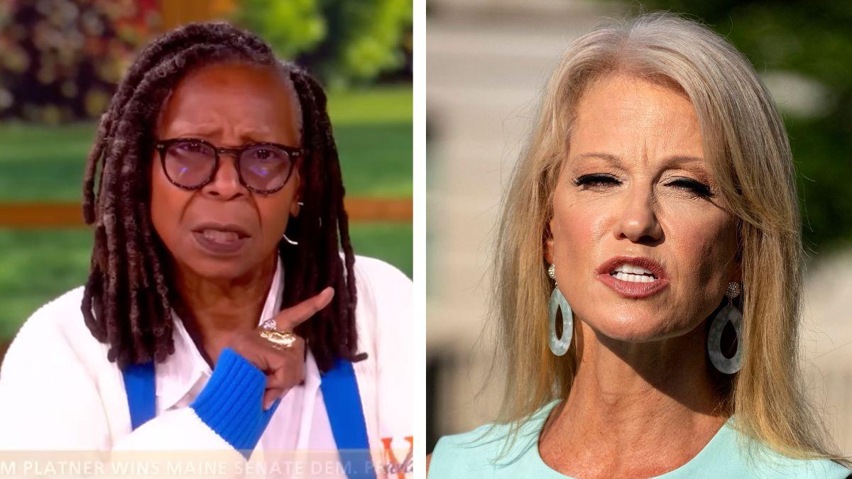 Split photo of Whoopi Goldberg and Kellyanne Conway