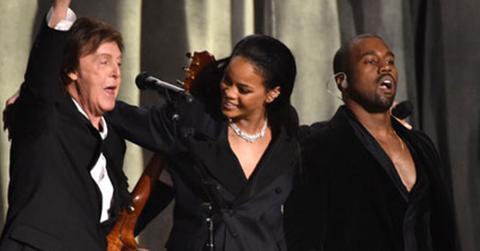 Rihanna paul mccartney kanye west performing at the 2015 grammy awards