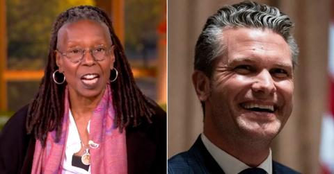 Split photo of Whoopi Goldberg and Pete Hegseth