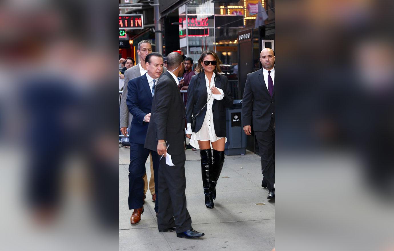 Chrissy Teigen arrives at Good Morning America.