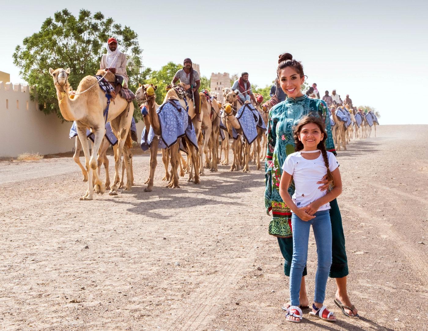 EXCLUSIVE: Farrah Abraham and her daughter Sophia living it up in Dubai, Farrah and her daughter ventured out for a camel ride before relaxing at the pool at Pallazo Versace Hotel