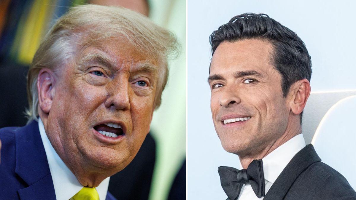 Split photo of Donald Trump and Mark Consuelos.