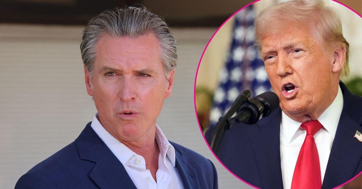 Split photo of Gavin Newsom & Donald Trump