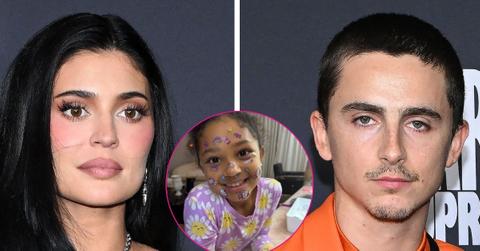 split photo of Kylie Jenner, Stormi & Timotheé Chalamet
