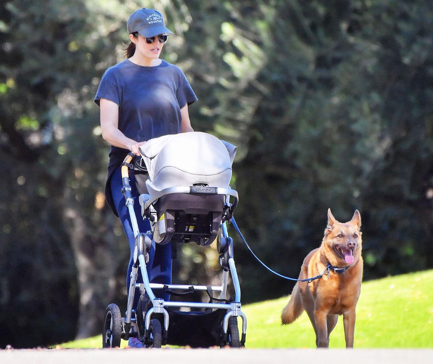 mandy moore strolls son gus walking dog la photos