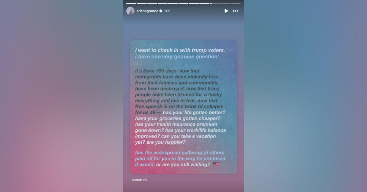 image of Ariana Grande broke her silence about politics with a fiery Instagram post.