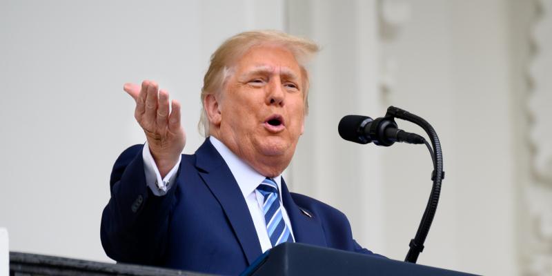 U.S. President Donald Trump's hand while speaking from the Truman Balcony of the White House in Washington,