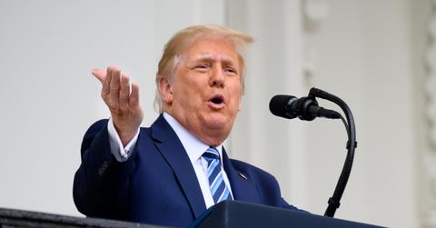 U.S. President Donald Trump's hand while speaking from the Truman Balcony of the White House in Washington,