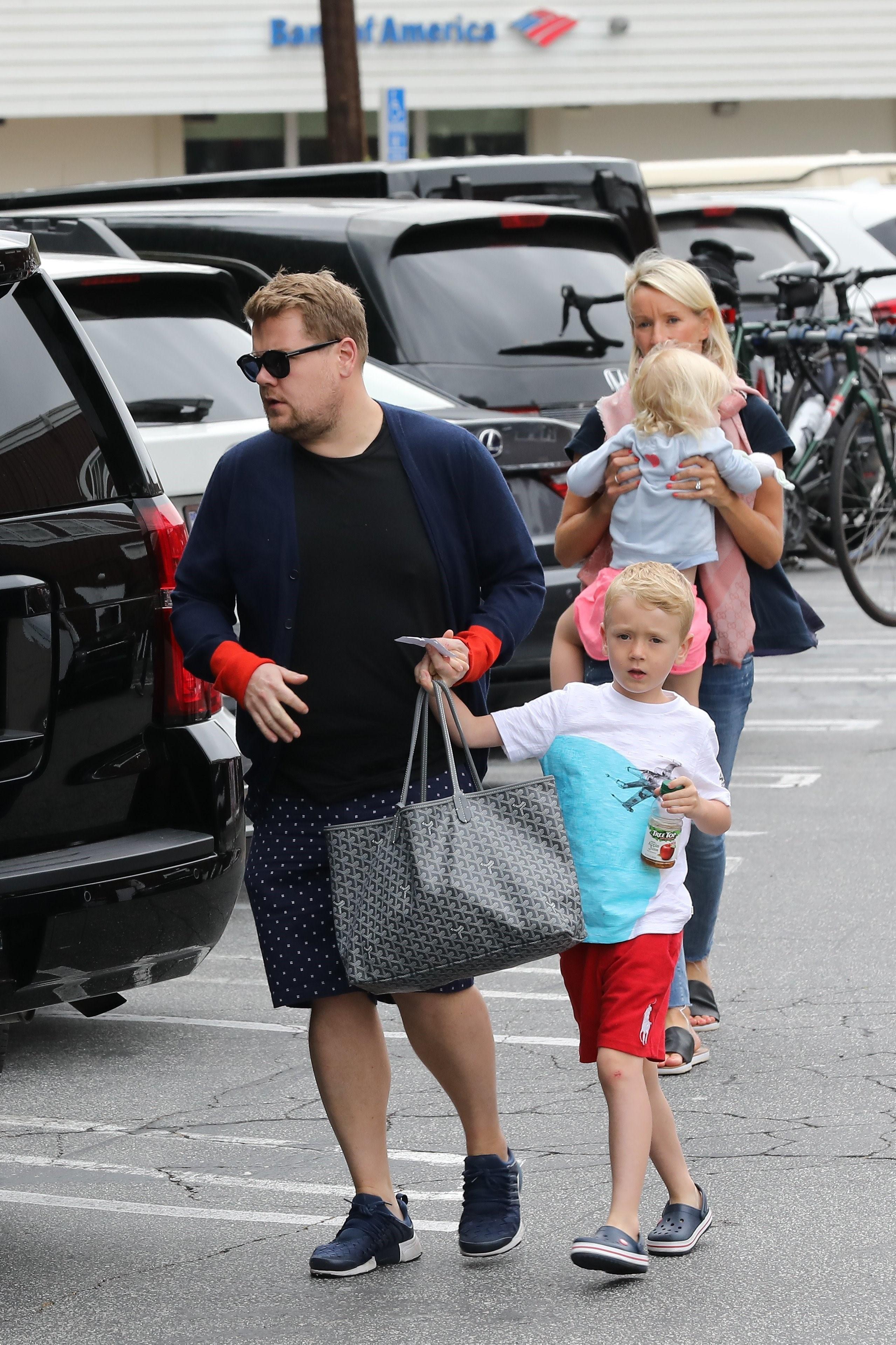 James Corden and his family have breakfast