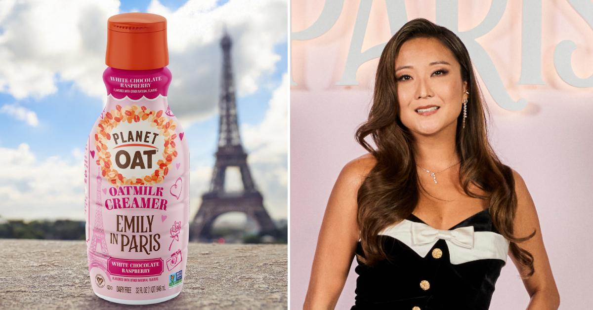 Image of Ashley Park partnered with Planet Oat for an exclusive 'Emily in Paris' creamer.