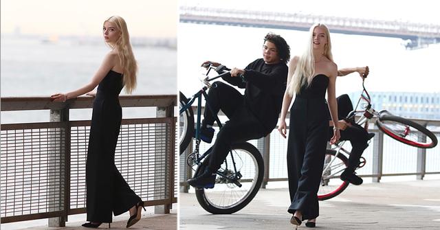 anya joy taylor filming a tiffany and co commercial in manhattan