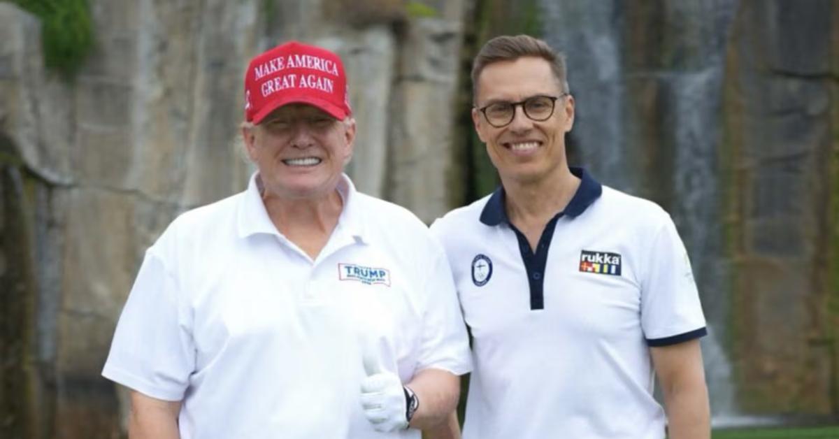 Image of Donald Trump and Finnish President Alexander Stubb golfed together in March.