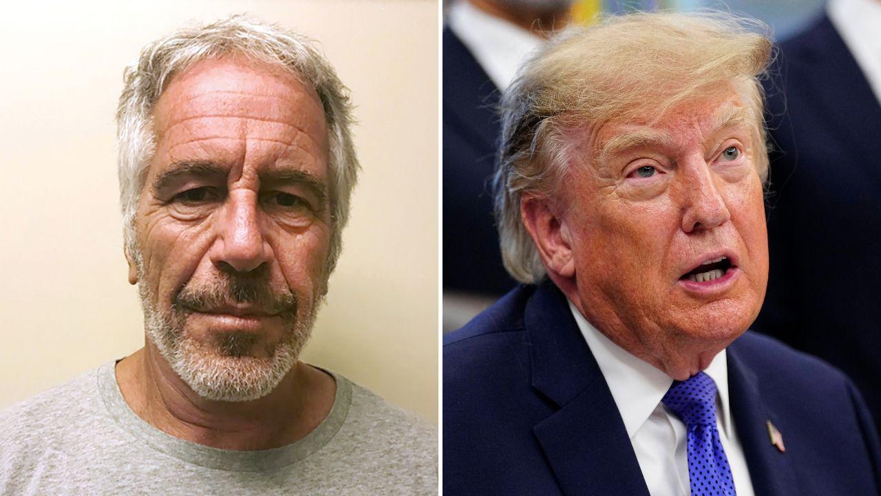Split image of Jeffrey Epstein and Donald Trump