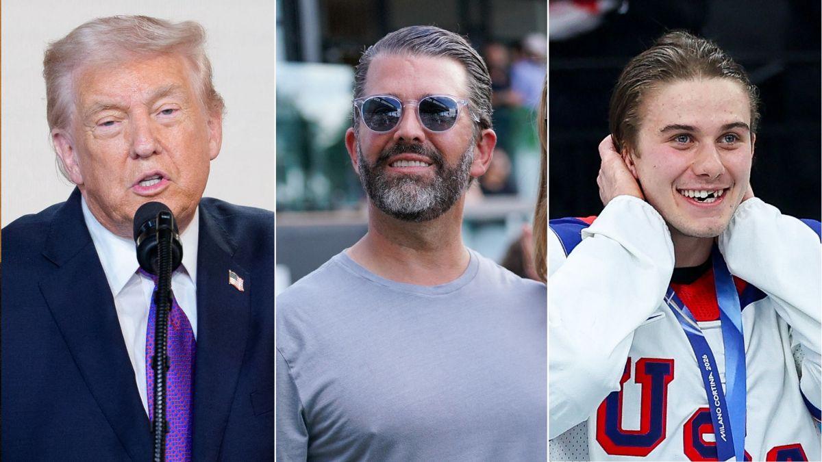 split image of Donald Trump / Donald Trump Jr. / Jack Hughes