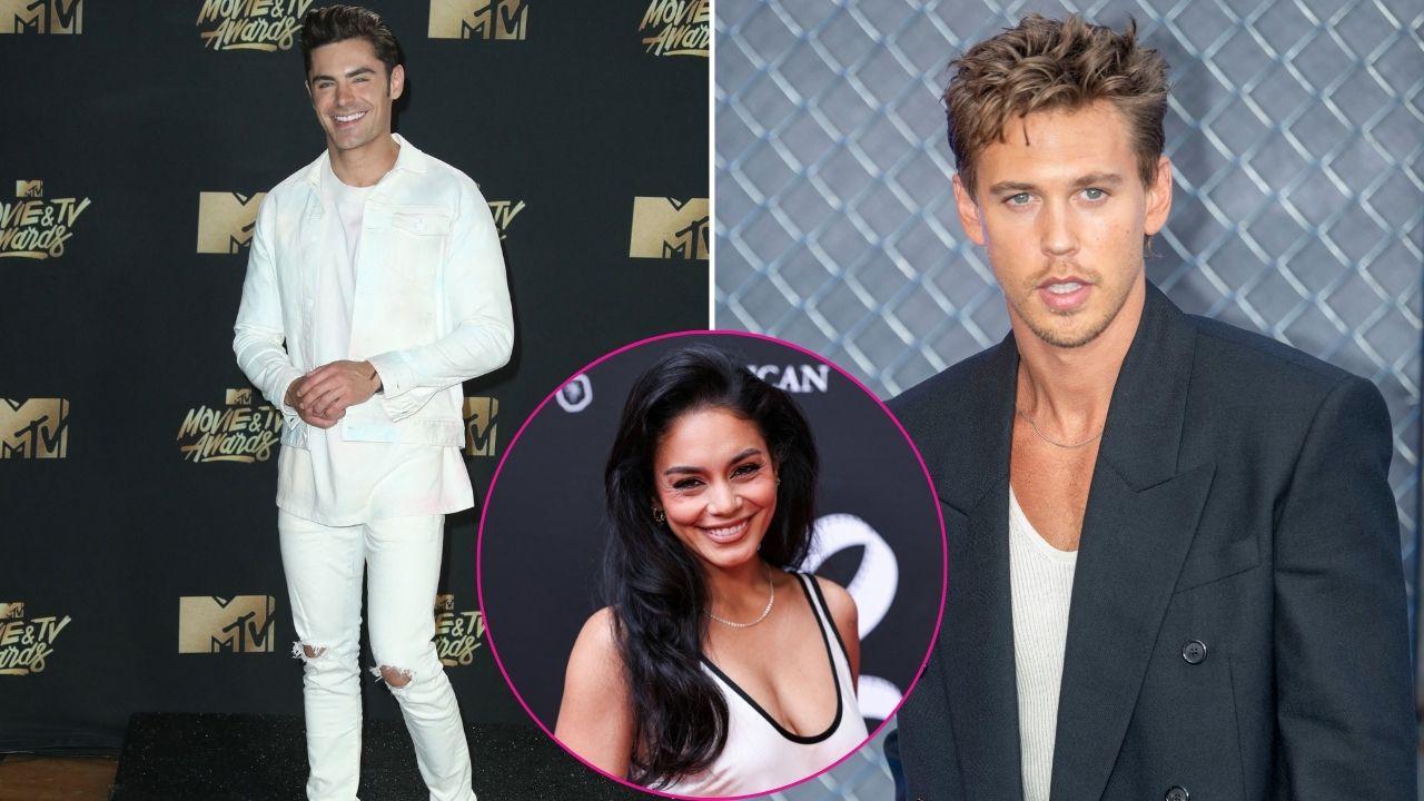 Split Image of Zac Efron, Vanessa Hudgens, and Austin Butler