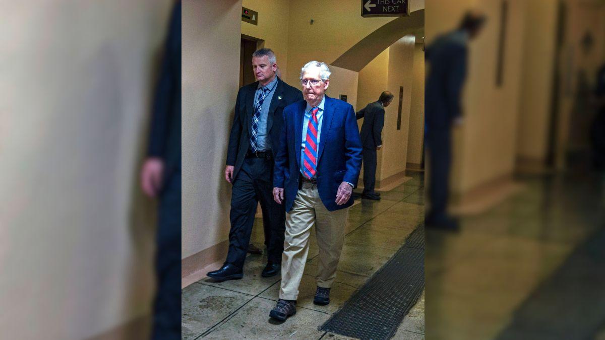 Image of Mitch McConnell was hospitalized on June 14 after being found unconscious in his home after a fall.
