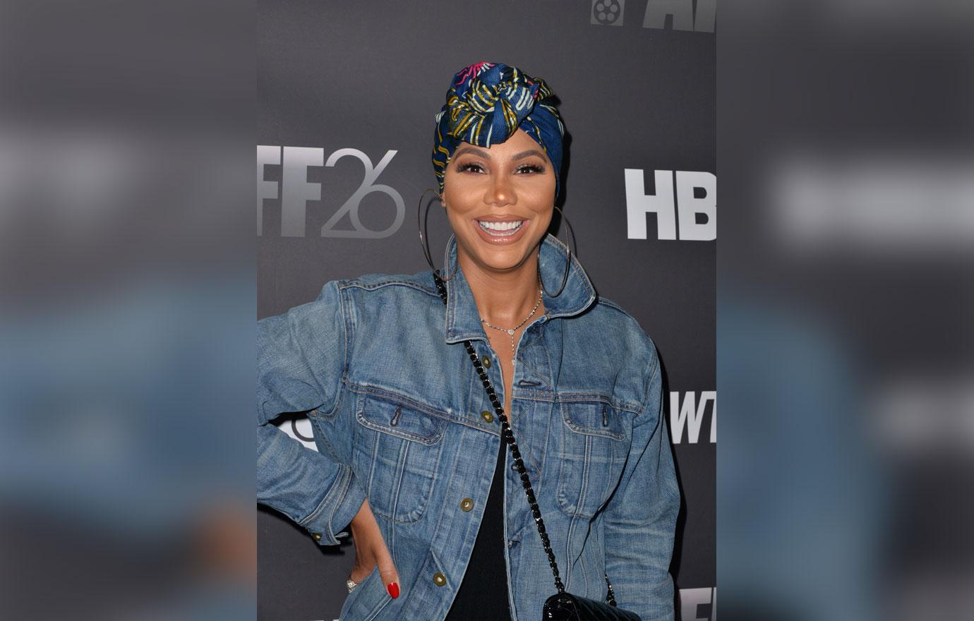 Tamar Braxton Wearing Headwrap and Hoops