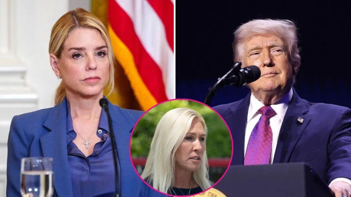 composite photo of donald trump, pam bondi and majorie taylor greene