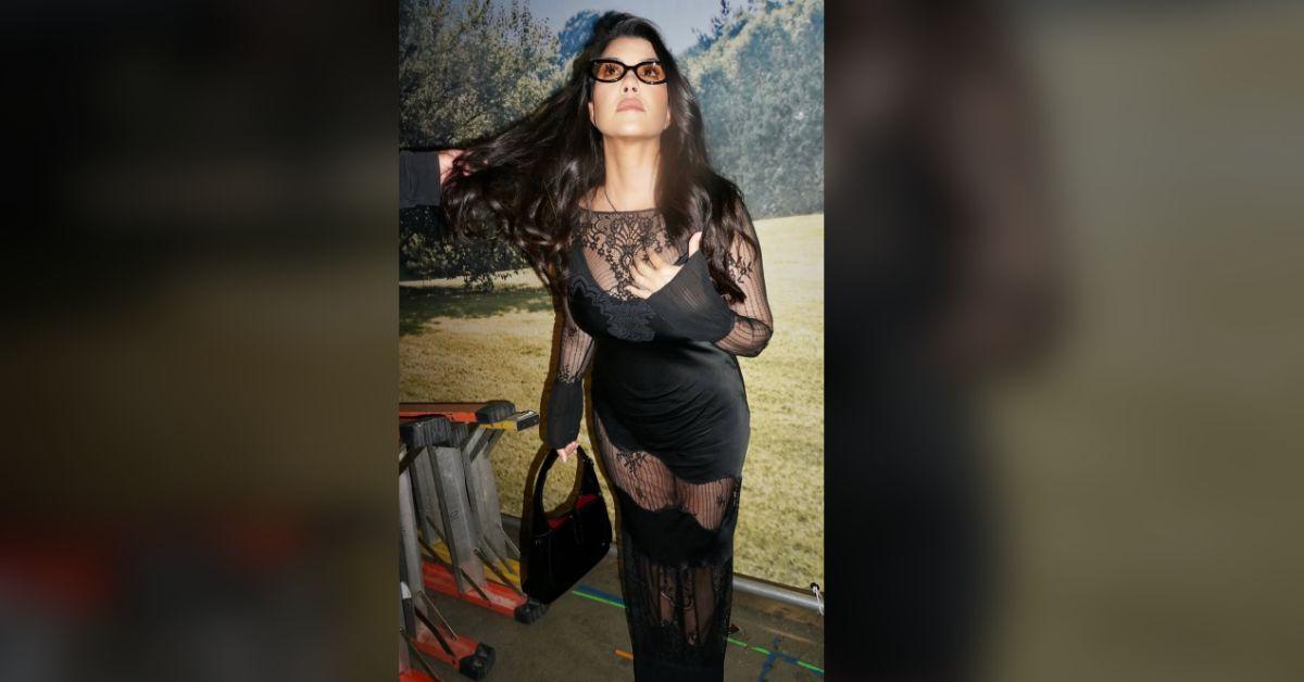 kourtney kardashian almost exposes butt scandalous black lace dress photos