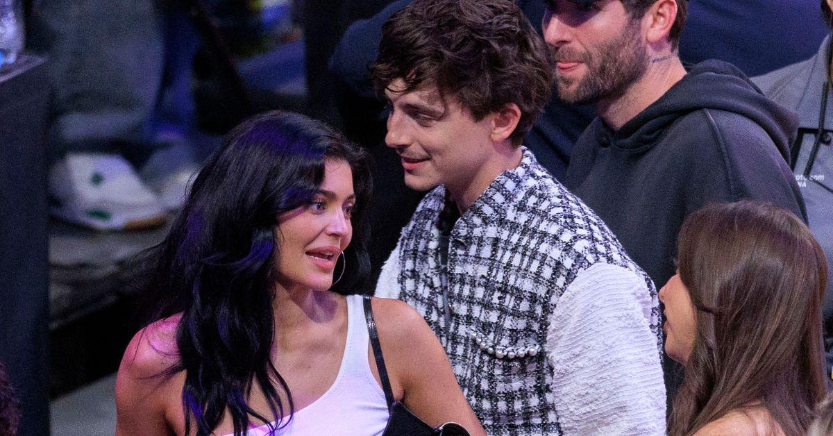 Image of Kylie Jenner and Timothée Chalamet frequently attend basketball games together.