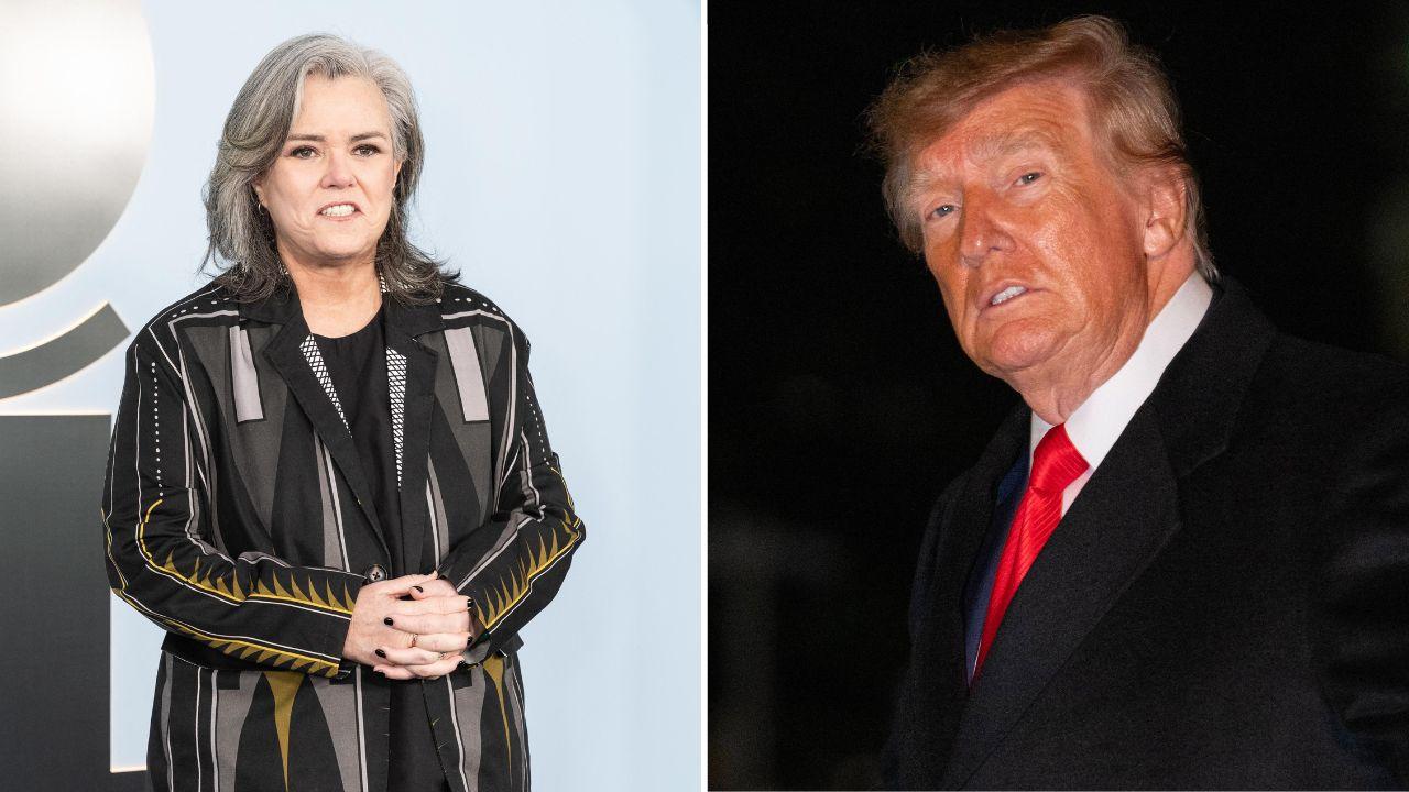 Split image of Rosie O'Donnell and Donald Trump