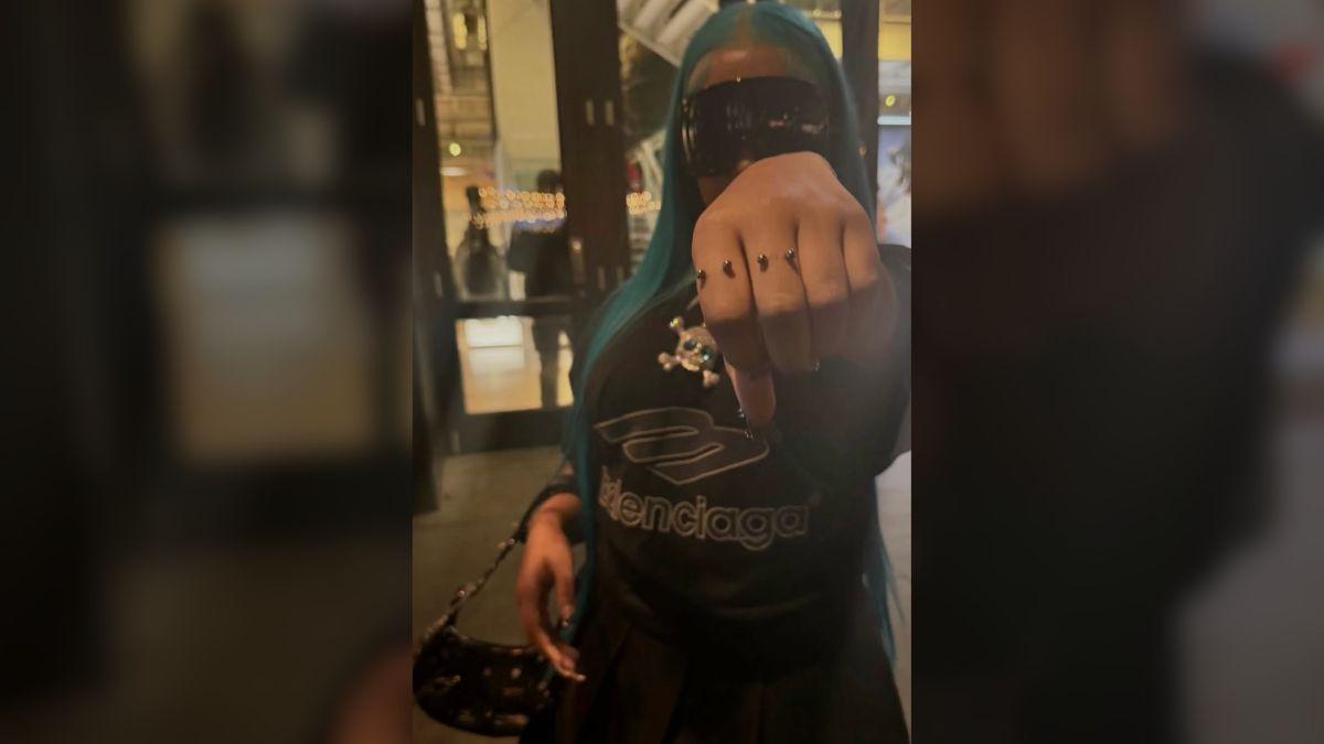 Image of Kim Kardashian does not deter North West from sporting fake piercings.