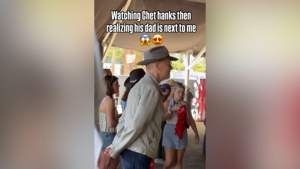 Image of Tom Hanks got in the spirit of Stagecoach with a wide-brimmed hat.