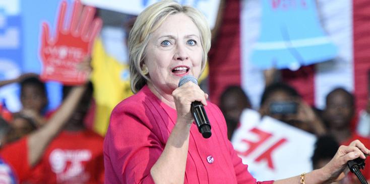 Hillary Clinton speaks at a volunteer rally in Philadelphia