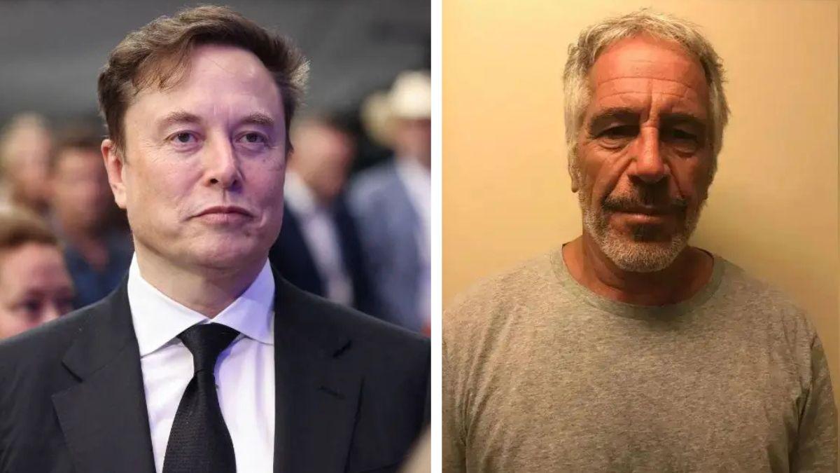 split photo of Elon Musk and Jeffrey Epstein