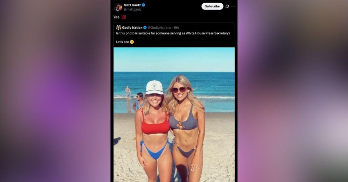 image of Matt Gaetz commented on an old bikini photo of Karoline Leavitt.