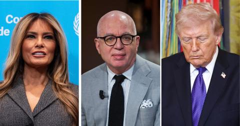 three-way split photo of Melania Trump, Michael Wolff and Donald Trump