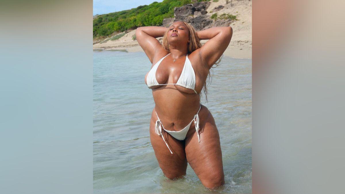 Image of Lizzo frequently flaunts her body transformation online.