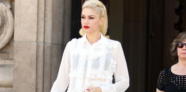 Gwen Stefani Exposes Black Bra In A Sheer White Top As She Takes Her Sons  To Church