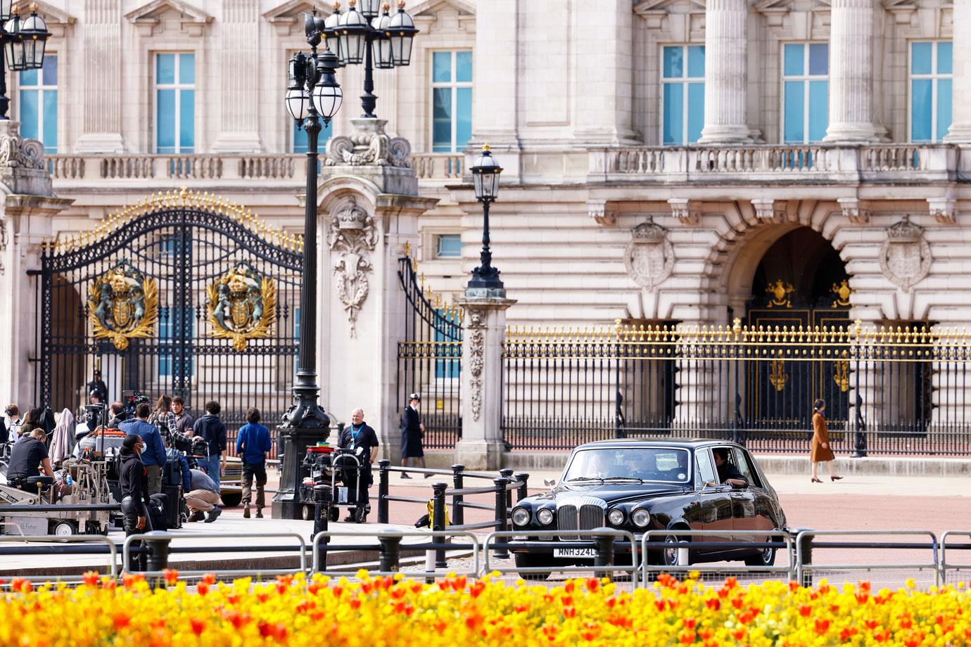 the cast of the new sex pistols film outside buckingham palace ok