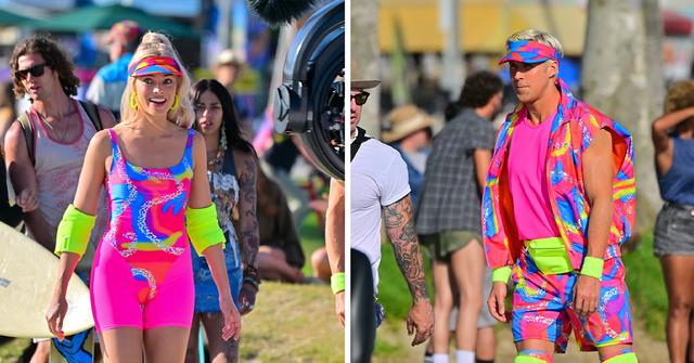 margot robbie and ryan gosling skate through a day of filming barbie in venice beach pp ok
