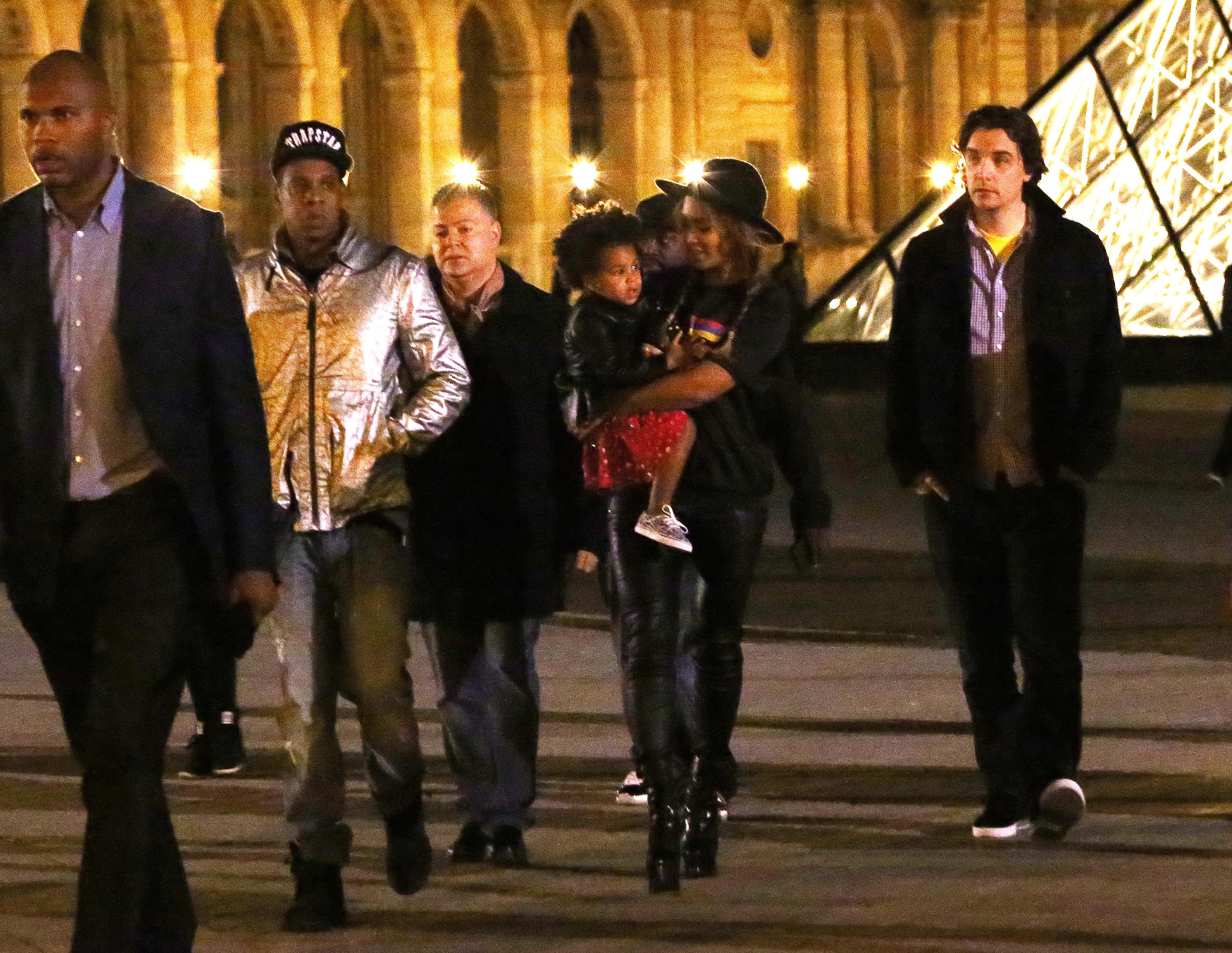 Beyonce Knowles, Jay Z and their daughter Blue Ivy leave Louvres Museum in Paris after a private visit