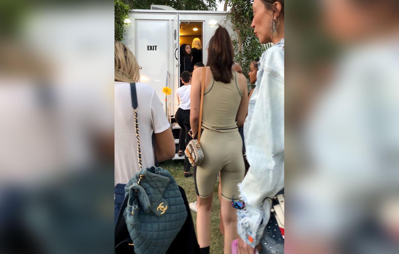 *EXCLUSIVE* Bella Hadid and Hailey Baldwin wait in line for the restroom