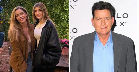 Photo of Denise Richards with Sami Sheen and a picture of Charlie Sheen